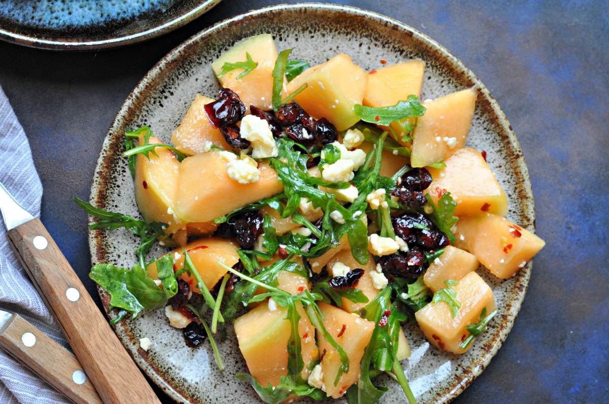 Musk Melon Salad with Cranberries & Feta Cheese Sinamon Tales